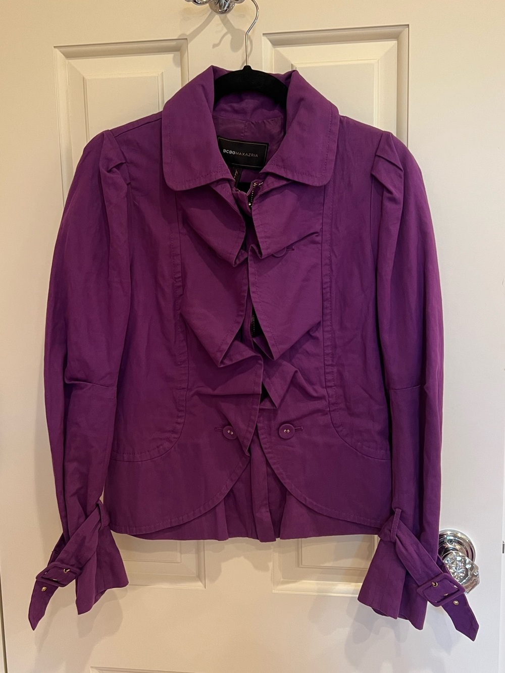 BCBG Purple Tailored Ruffle Jacket